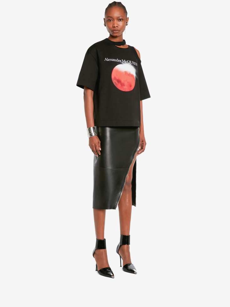 Women's Red Moon Cut-Out T-Shirt Fashion Alexander McQueen Black