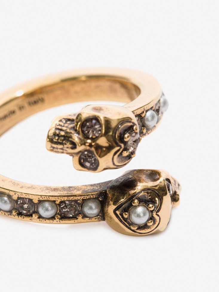 Fashion Alexander McQueen Women's Wrap-Around Skull Ring Gold