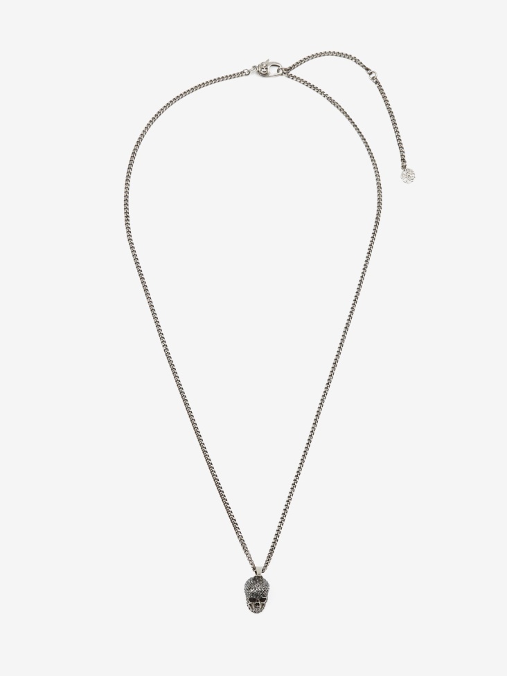 Men's Pave Skull Necklace Antique Silver Fashion Alexander McQueen