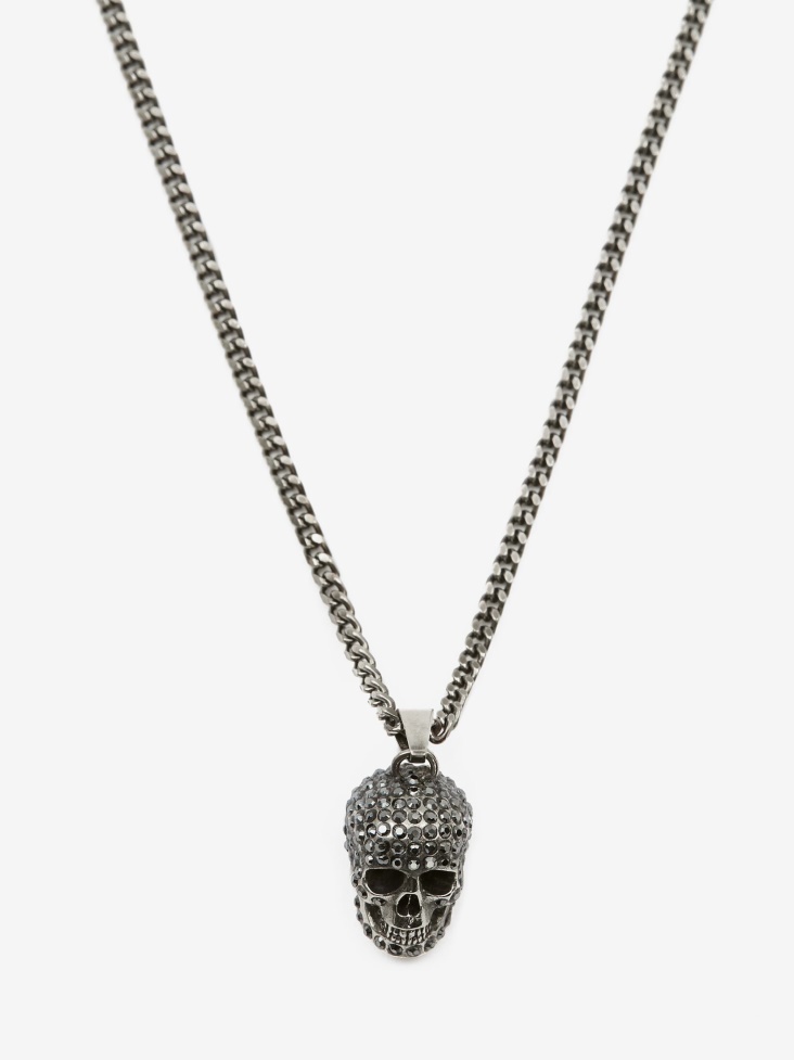 Men's Pave Skull Necklace Antique Silver Fashion Alexander McQueen