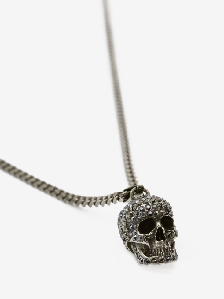 Men's Pave Skull Necklace Antique Silver Fashion Alexander McQueen