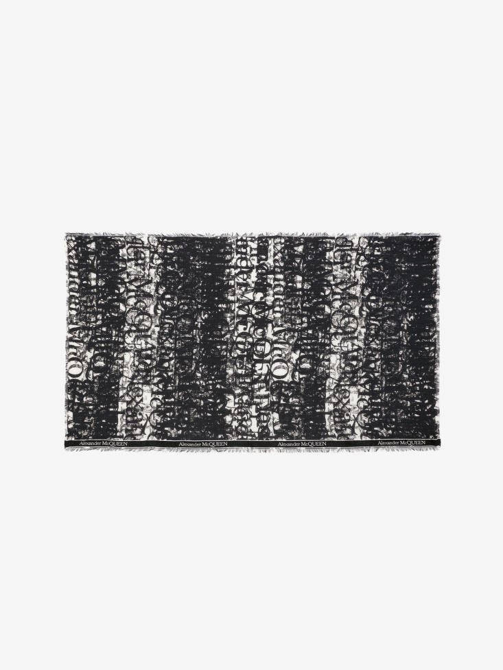 Black/Ivory Men's Selvedge Tape in Logo Stamp Stole Fashion Alexander McQueen