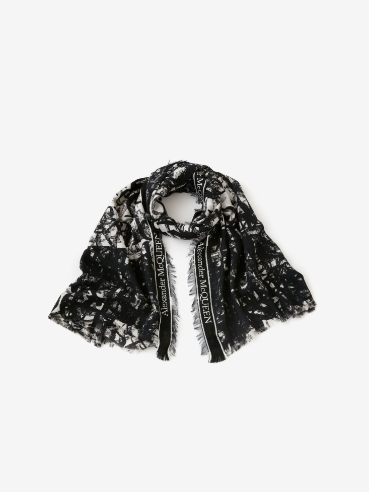 Black/Ivory Men's Selvedge Tape in Logo Stamp Stole Fashion Alexander McQueen