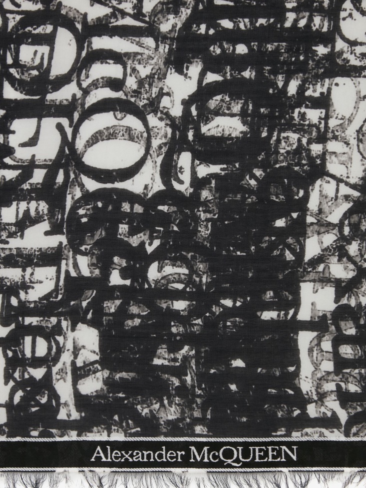 Black/Ivory Men's Selvedge Tape in Logo Stamp Stole Fashion Alexander McQueen