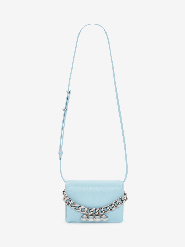 Fashion Alexander McQueen Women's The Four Ring Mini With Chain Pale Blue