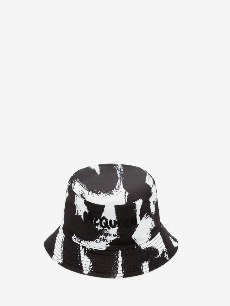 Black/Ivory Men's in Graffiti Bucket Hat Fashion Alexander McQueen