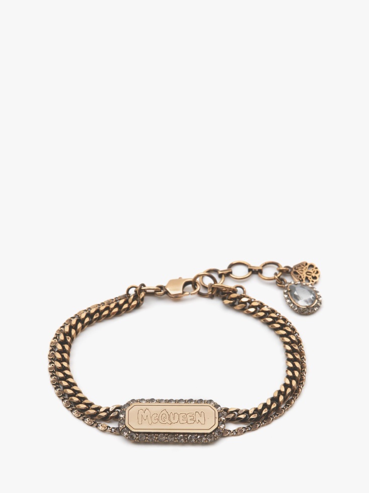 Fashion Alexander McQueen Antique Gold Women's in Graffiti Pave Bracelet