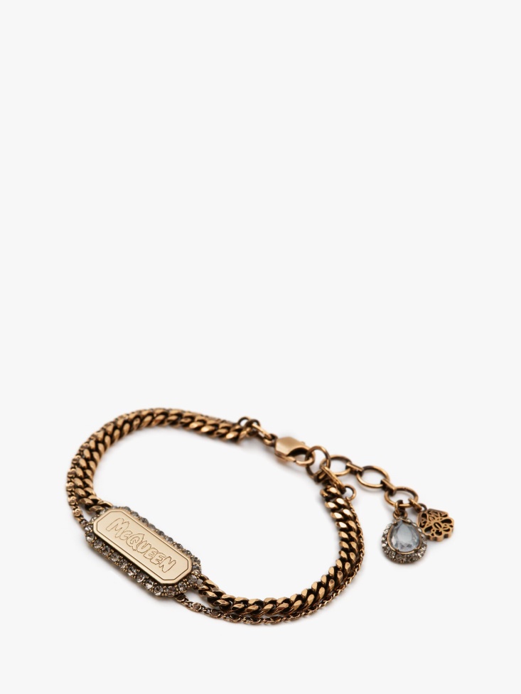 Fashion Alexander McQueen Antique Gold Women's in Graffiti Pave Bracelet