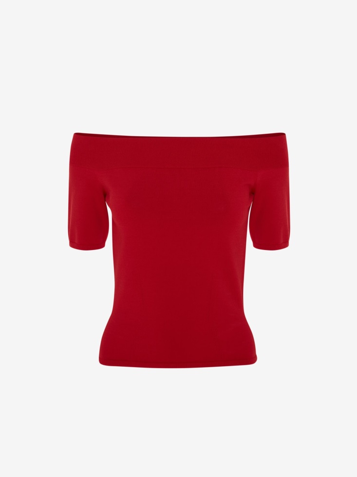 Women's Off-The-Shoulder Knit Top Welsh Red Fashion Alexander McQueen