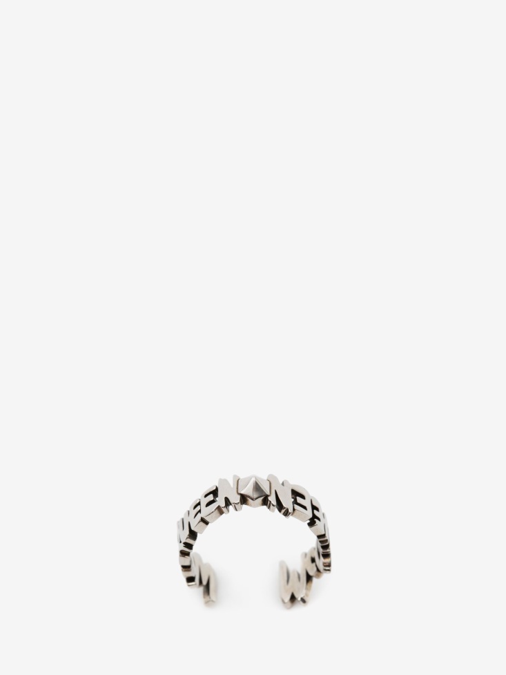 Men's in Graffiti Cut-Out Band Ring Fashion Alexander McQueen Antique Silver