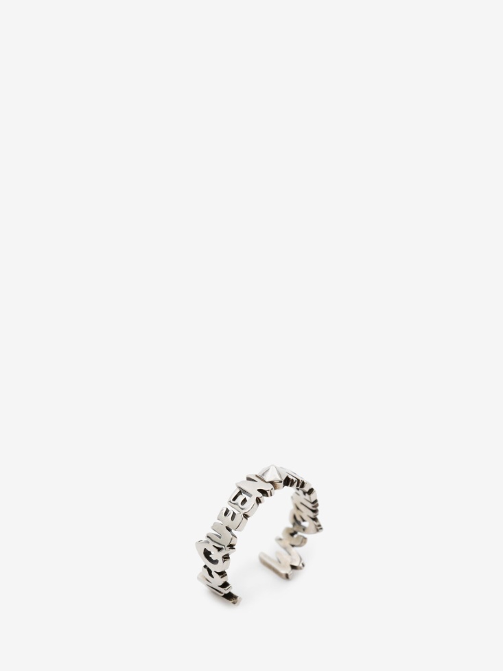 Men's in Graffiti Cut-Out Band Ring Fashion Alexander McQueen Antique Silver