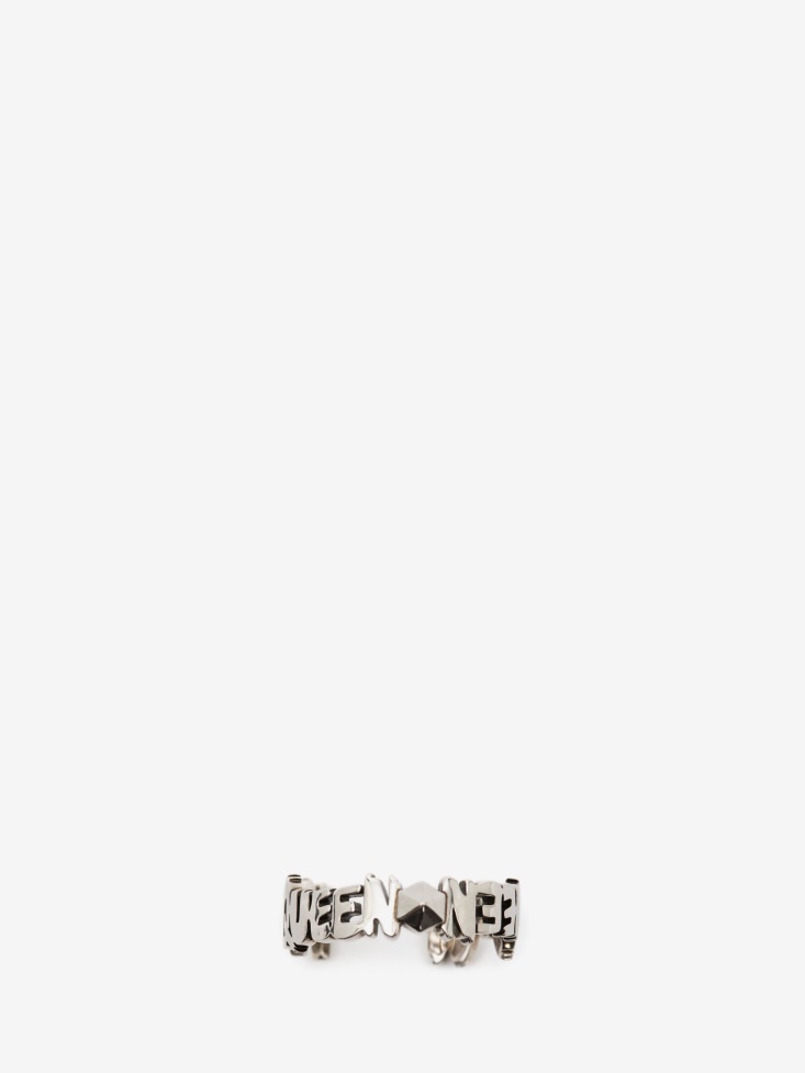 Men's in Graffiti Cut-Out Band Ring Fashion Alexander McQueen Antique Silver
