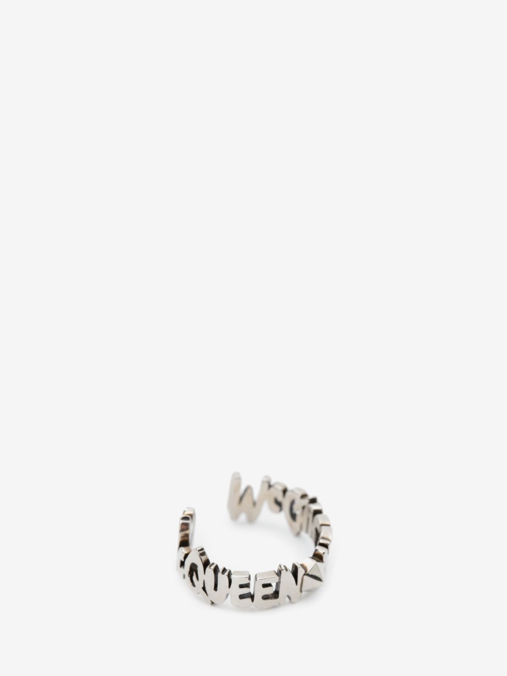 Men's in Graffiti Cut-Out Band Ring Fashion Alexander McQueen Antique Silver