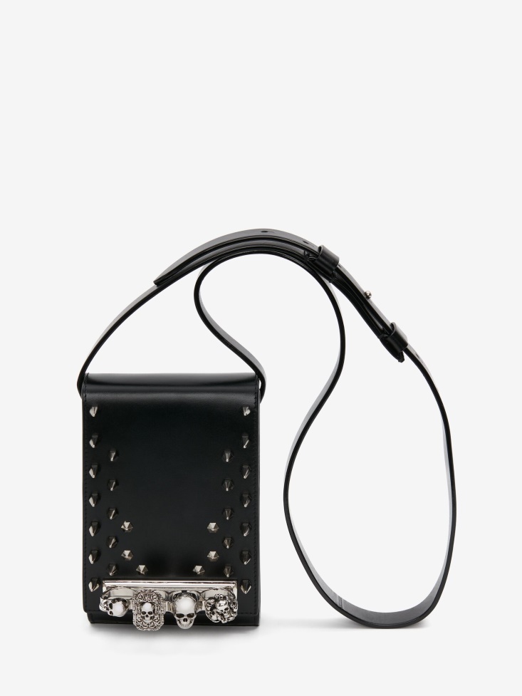 Black Fashion Alexander McQueen Men's Skull Four-Ring Small Messenger Bag