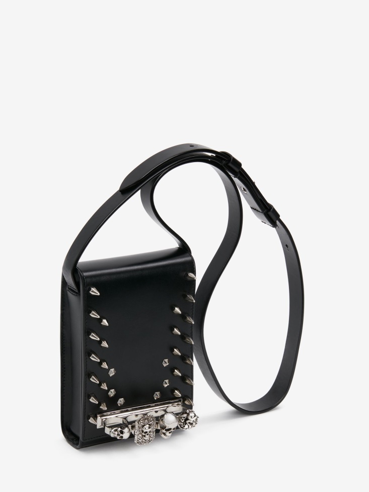 Black Fashion Alexander McQueen Men's Skull Four-Ring Small Messenger Bag