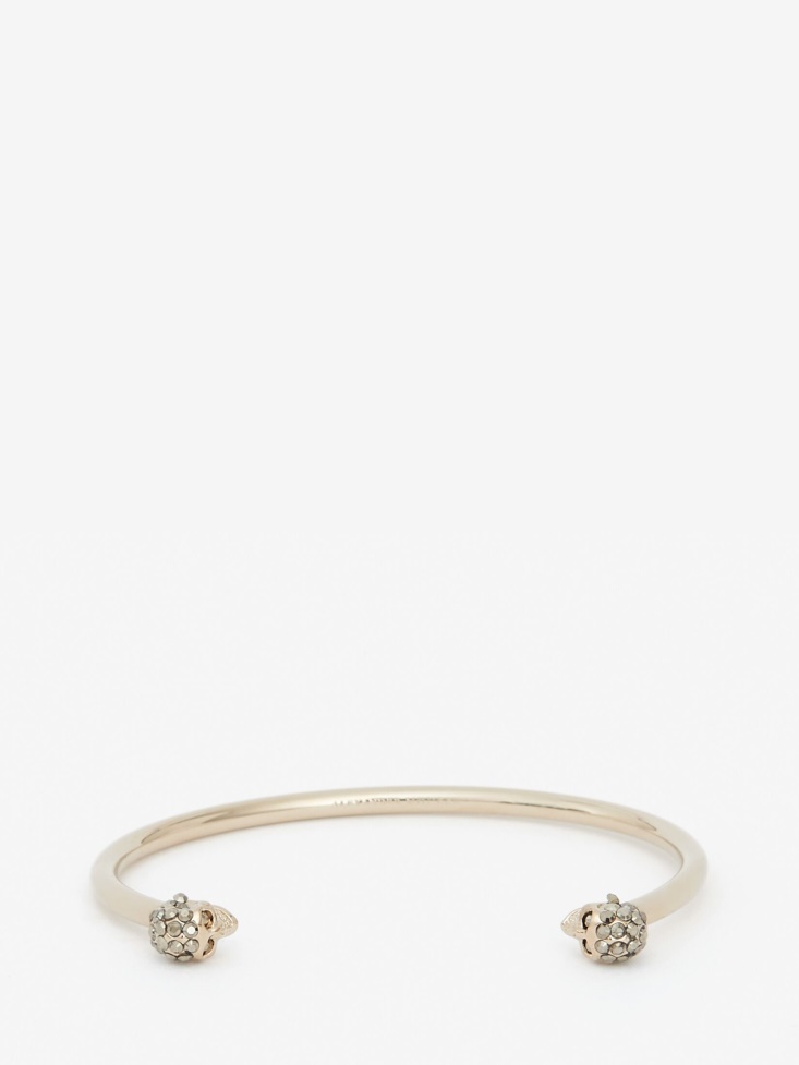 Light Gold Women's Thin Jewelled Twin Skull Bracelet Fashion Alexander McQueen