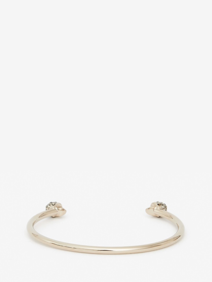 Light Gold Women's Thin Jewelled Twin Skull Bracelet Fashion Alexander McQueen