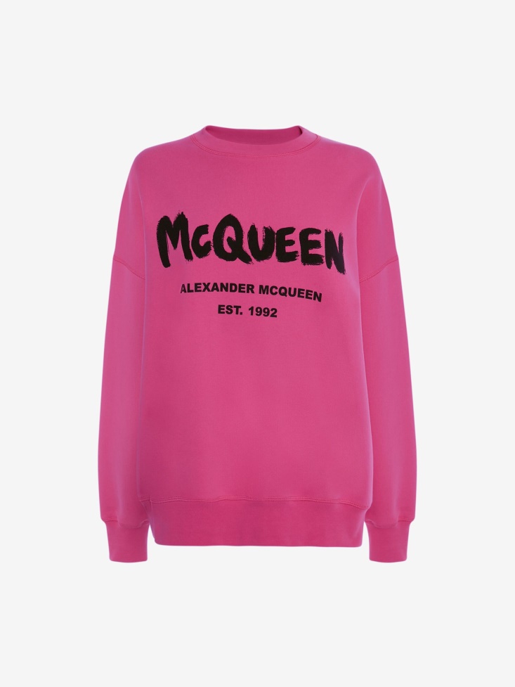 Fashion Alexander McQueen Bobby Pink Women's in Graffiti Sweatshirt