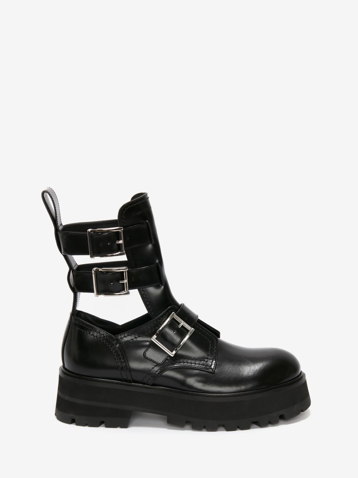Fashion Alexander McQueen Women's Rave Buckle Boot Black/Silver