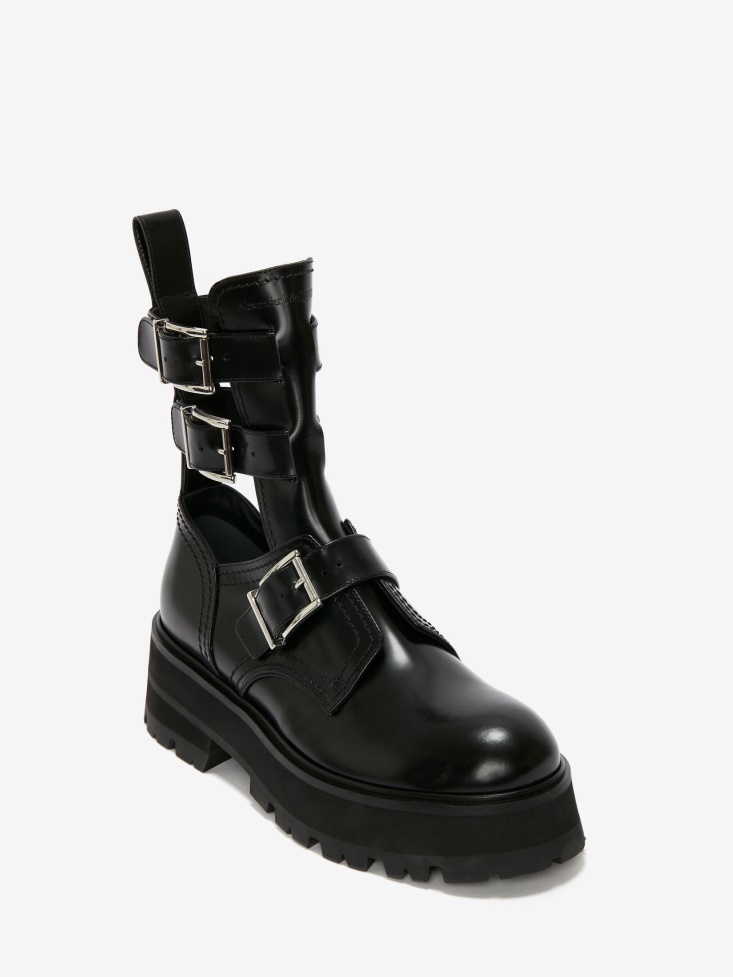 Fashion Alexander McQueen Women's Rave Buckle Boot Black/Silver