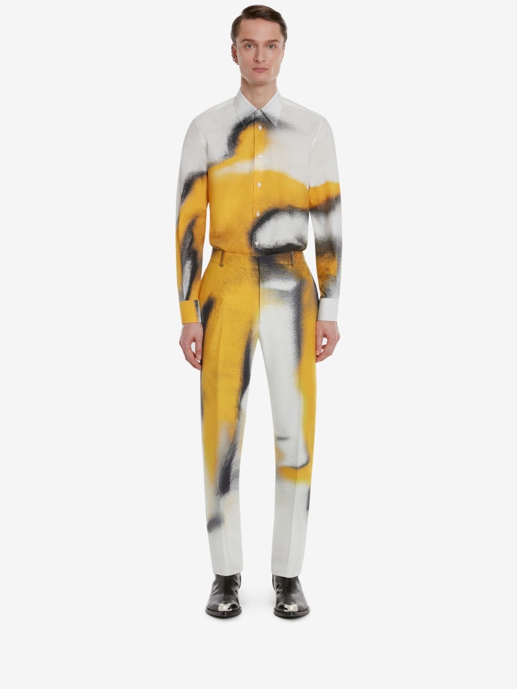 Ivory/Yellow Men's Cotton Poplin Silhouette Shirt Fashion Alexander McQueen