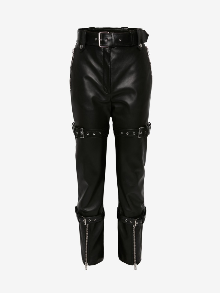 Fashion Alexander McQueen Black Women's Leather Biker Trousers