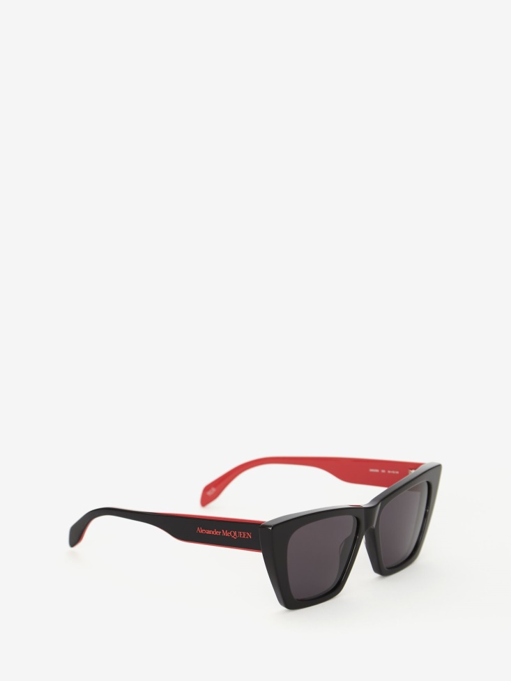 Men's Selvedge Cat-Eye Sunglasses Black/Red Fashion Alexander McQueen