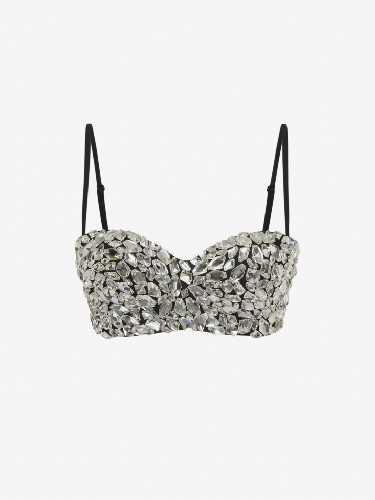 Black Crystal Shard Embroidery Corset Bra Fashion Alexander McQueen