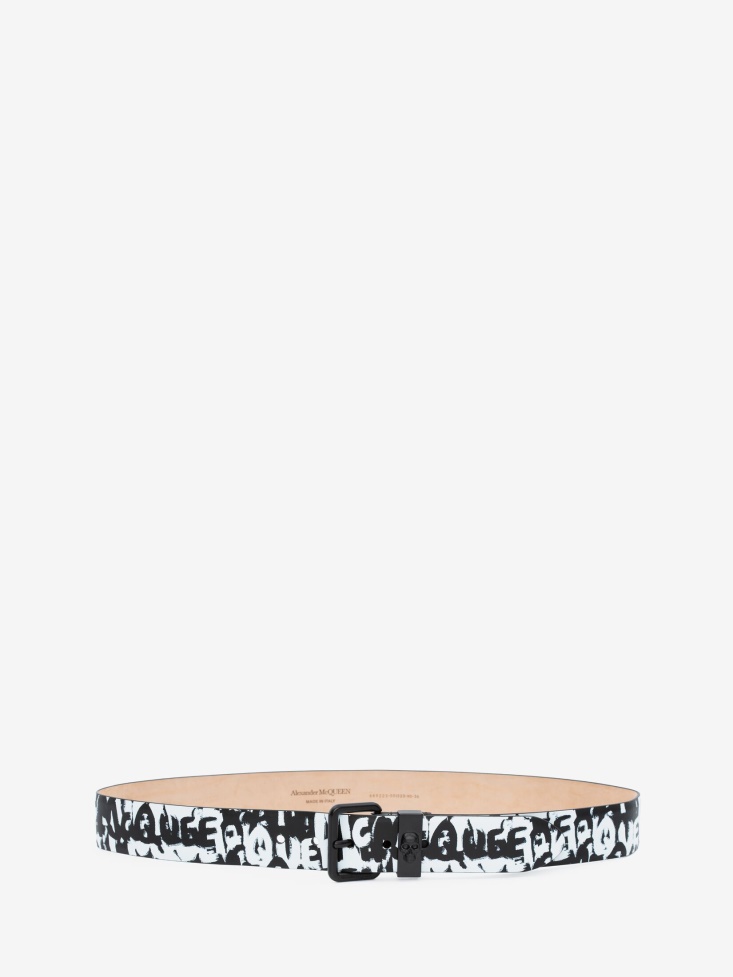 Fashion Alexander McQueen Black/White Men's in Graffiti Skull Loop Belt