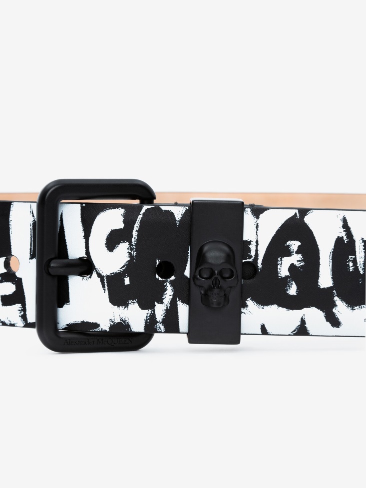 Fashion Alexander McQueen Black/White Men's in Graffiti Skull Loop Belt