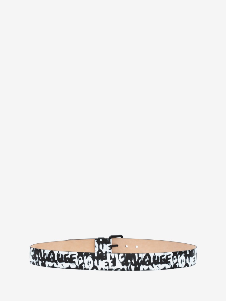 Fashion Alexander McQueen Black/White Men's in Graffiti Skull Loop Belt