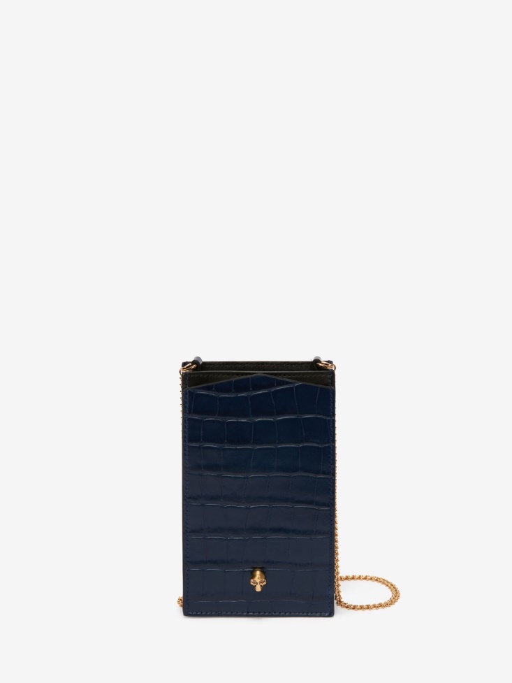 Women's Skull Phone Case With Chain Navy Fashion Alexander McQueen