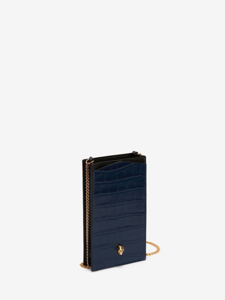 Women's Skull Phone Case With Chain Navy Fashion Alexander McQueen