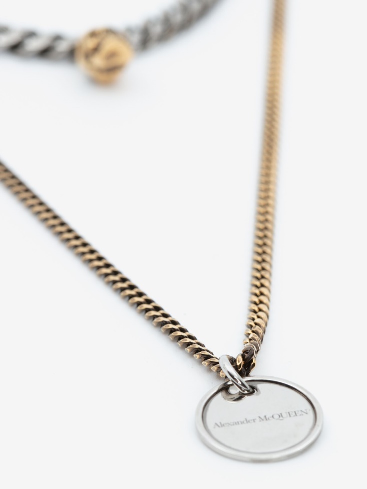 Men's Coin And Skull Double Layer Necklace Fashion Alexander McQueen Silver/Gold