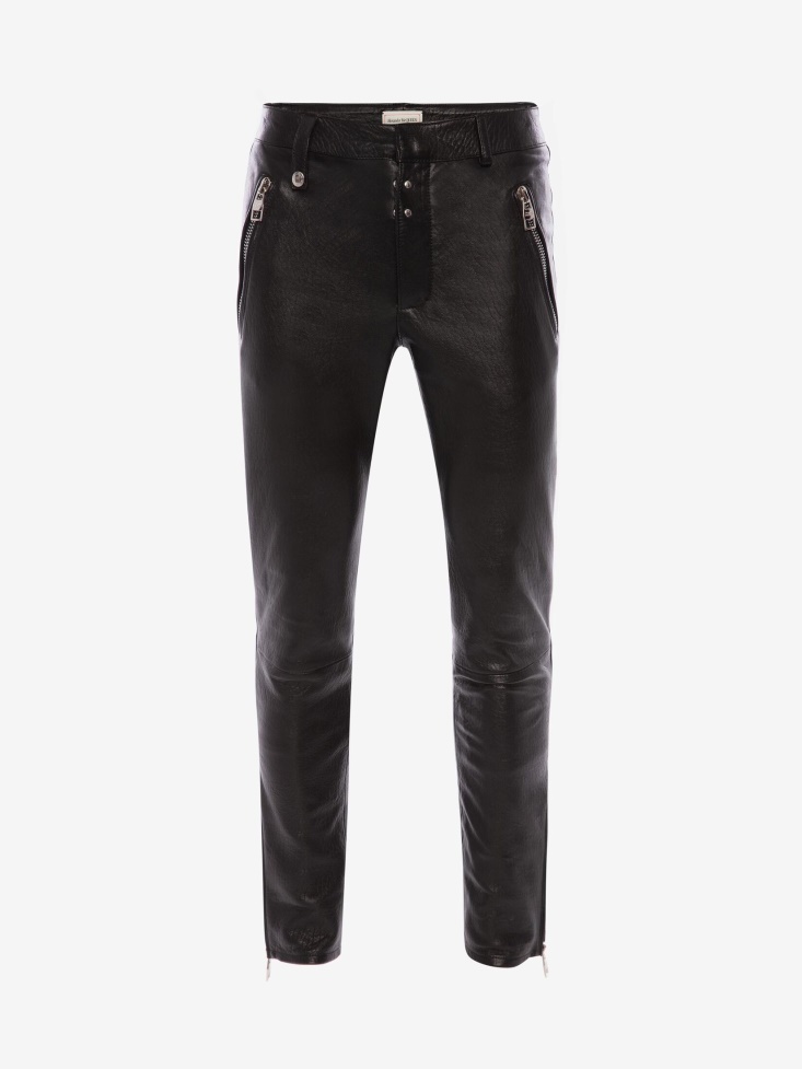 Men's in Classic Leather Biker Trousers Black Fashion Alexander McQueen