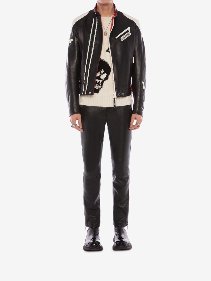 Men's in Classic Leather Biker Trousers Black Fashion Alexander McQueen