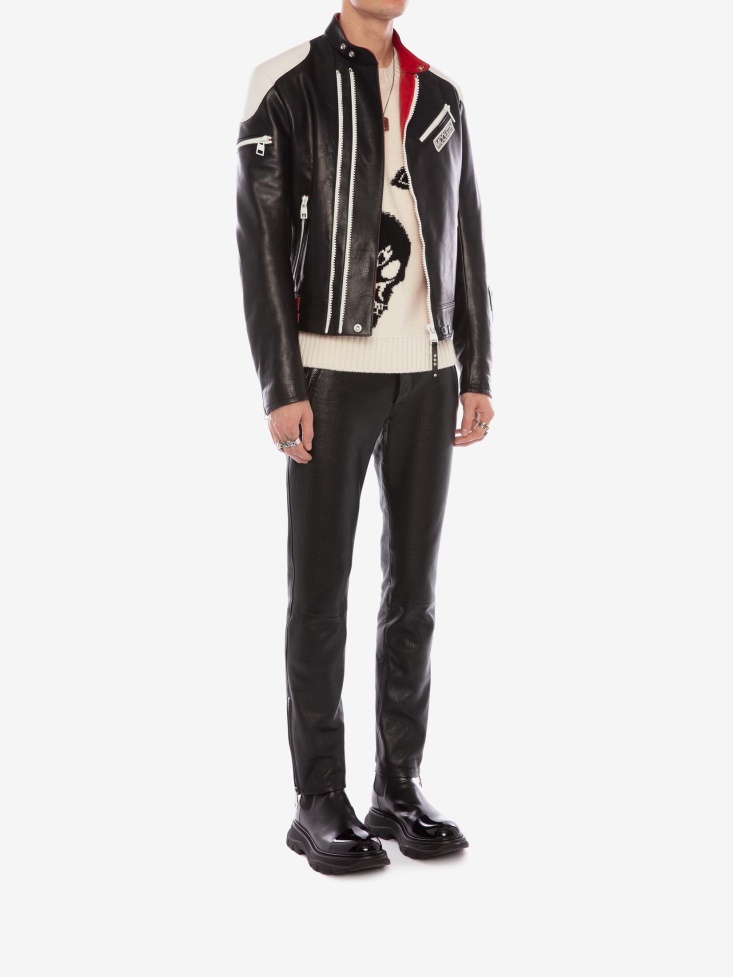 Men's in Classic Leather Biker Trousers Black Fashion Alexander McQueen