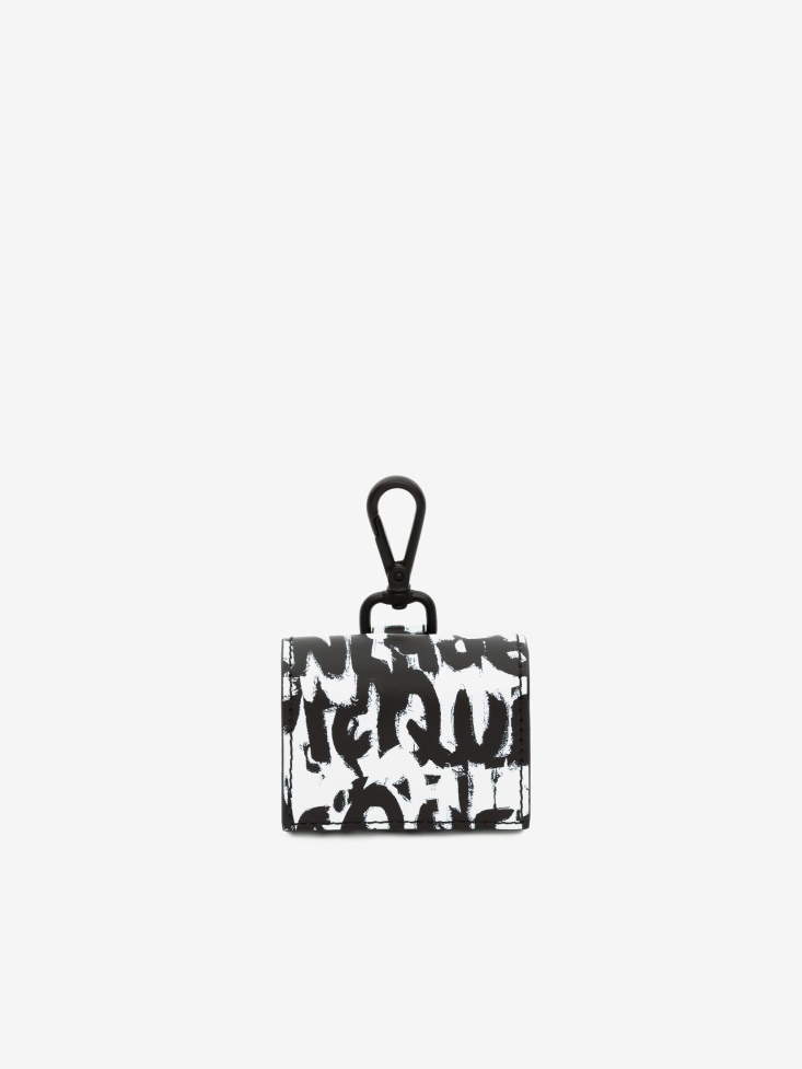 Black/White Fashion Alexander McQueen Men's in Graffiti Airpods Case With Strap