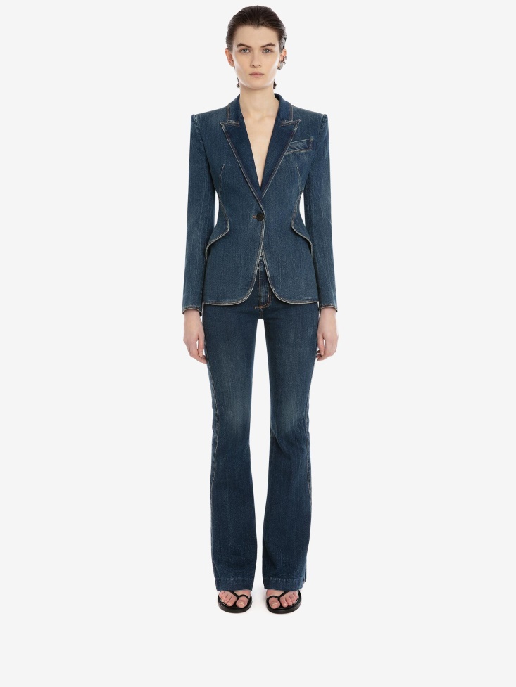 Dark Blue Wash Women's Narrow Bootcut Denim Trouser Fashion Alexander McQueen
