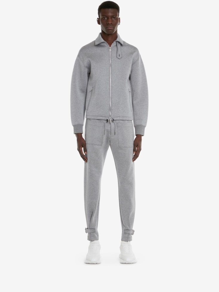 Pale Grey Men's Double Jersey Bomber Jacket Fashion Alexander McQueen
