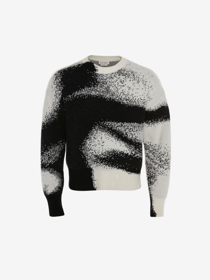 Men's Boucle Wool Cotton Silhouette Jumper Fashion Alexander McQueen Black/Bone