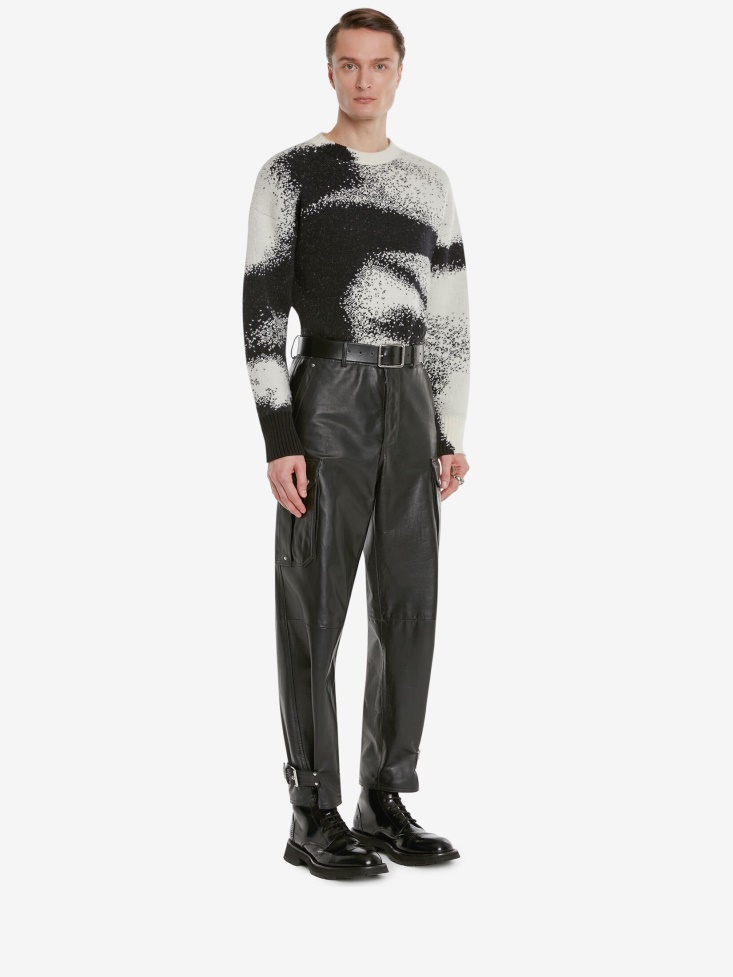 Men's Boucle Wool Cotton Silhouette Jumper Fashion Alexander McQueen Black/Bone