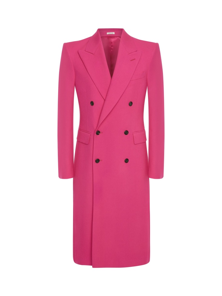 Fashion Alexander McQueen Men's Double-Breasted Tailored Coat Electric Pink