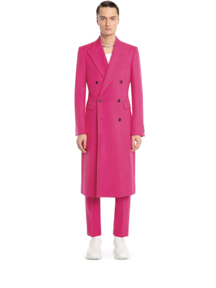 Fashion Alexander McQueen Men's Double-Breasted Tailored Coat Electric Pink