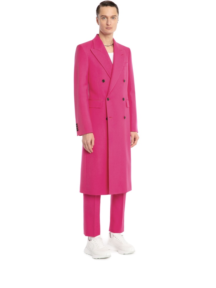 Fashion Alexander McQueen Men's Double-Breasted Tailored Coat Electric Pink