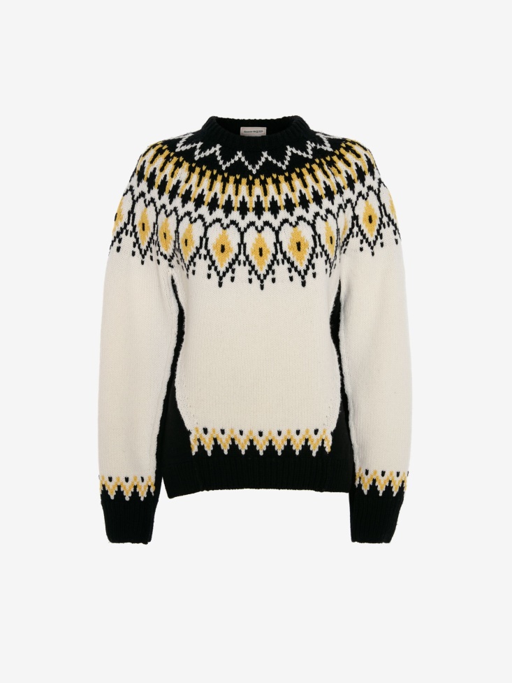 Women's Wool Fair Isle Inspired Jumper Ivory/Black Fashion Alexander McQueen
