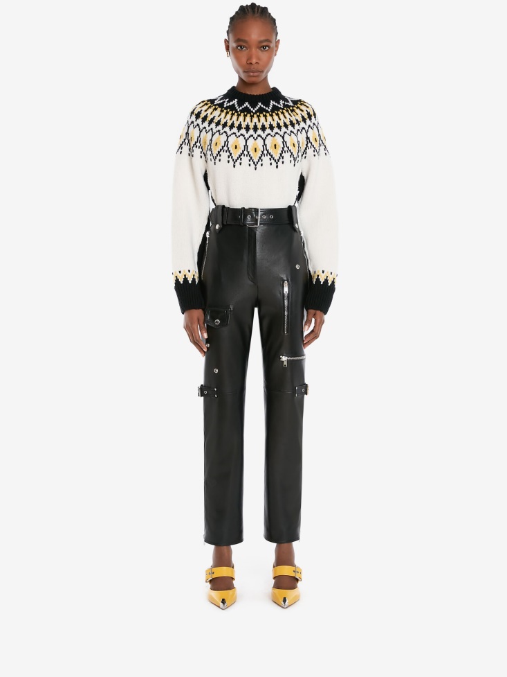 Women's Wool Fair Isle Inspired Jumper Ivory/Black Fashion Alexander McQueen