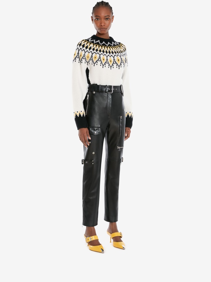 Women's Wool Fair Isle Inspired Jumper Ivory/Black Fashion Alexander McQueen