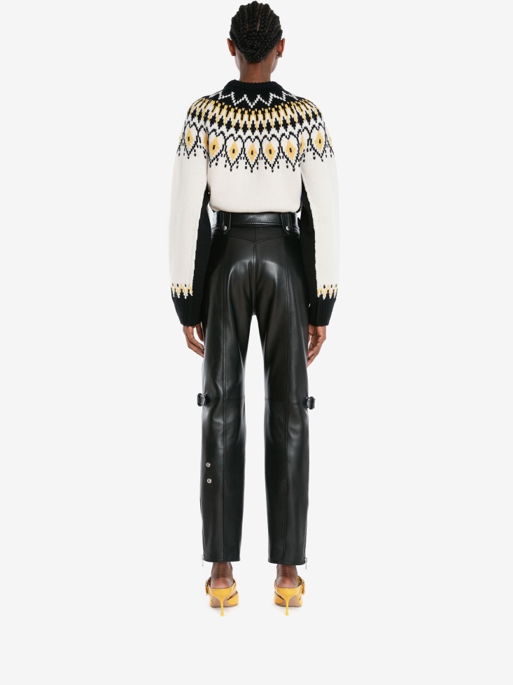 Women's Wool Fair Isle Inspired Jumper Ivory/Black Fashion Alexander McQueen