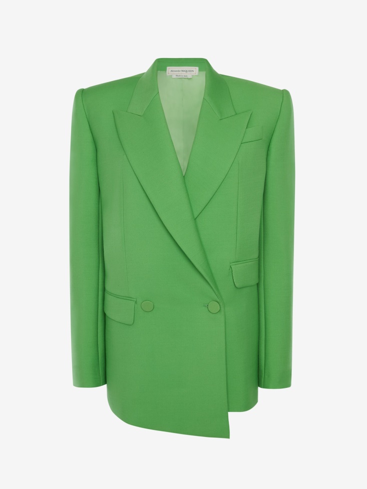 Women's Double-Breasted Drop Hem Tailored Jacket Fashion Alexander McQueen Acid Green